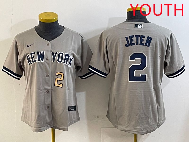 Youth New York Yankees #2 Jeter Grey Game 2025 Nike MLB Jersey style 6->youth mlb jersey->Youth Jersey